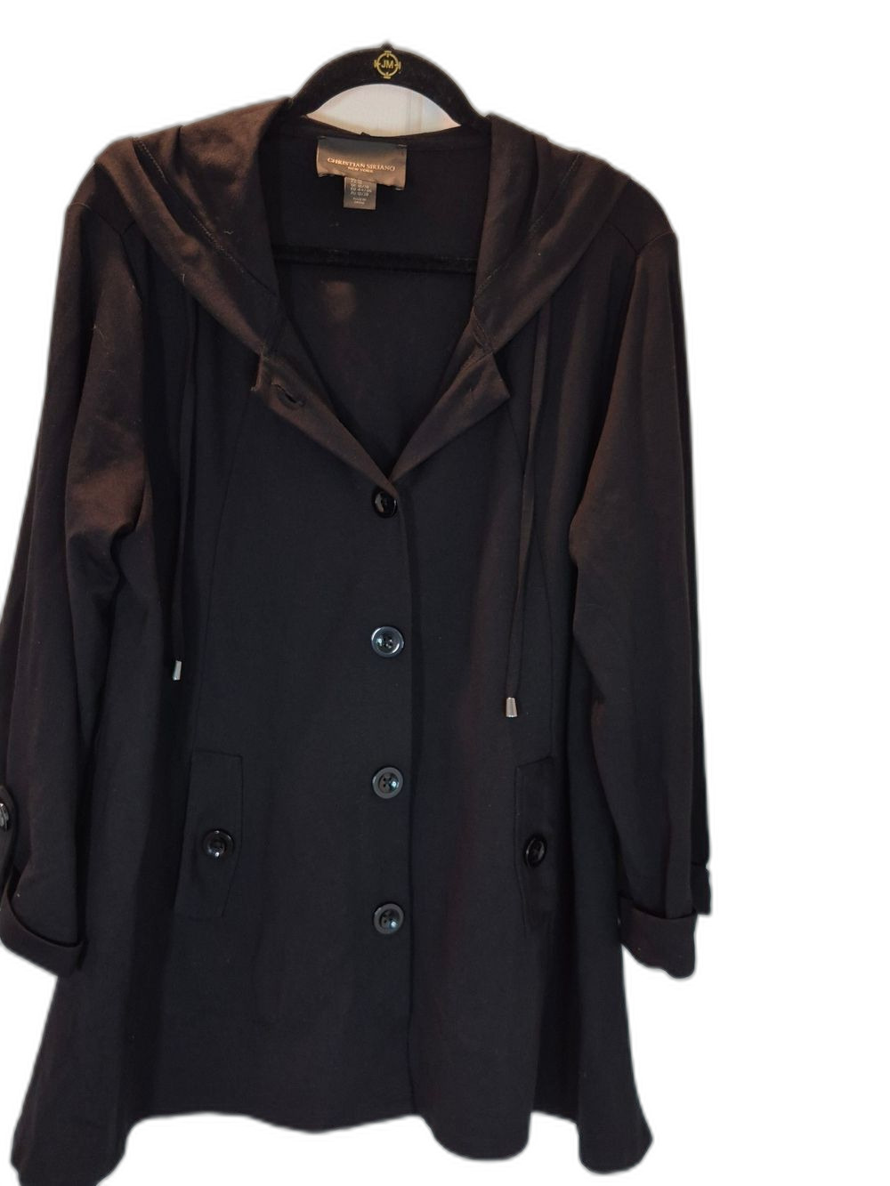 Christian Siriano Black Hooded Button-Front Trench Coat - 1X